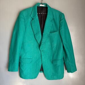N'KOSSI Pdx Couture & Fashion Men's 38 Teal/Turquoise Heavy Linen Blazer Retro